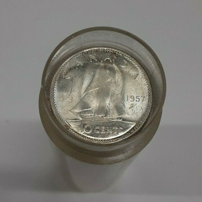 1957 Canada BU Roll Of 80% Silver 10 Cents 'Dimes'  50 Coins Total