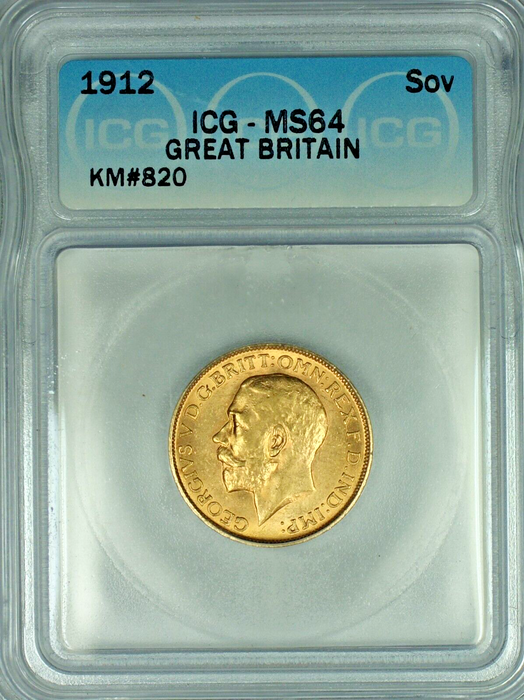 1912 Great Britain Sovereign Gold Coin ICG MS 64