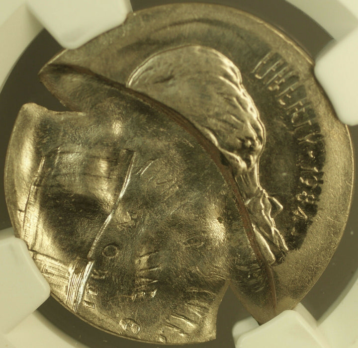 1984 BROADSTRUCK W/ OBVERSE BROCKAGE Jefferson Nickel Mint Error NGC MS-64 6FS