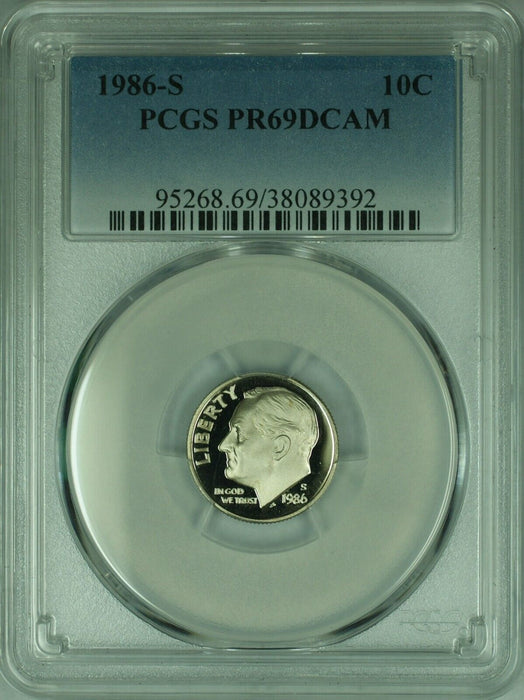 1986-S Roosevelt Clad Dime 10c Coin PCGS PR-69 DCAM Deep Cameo  (44)