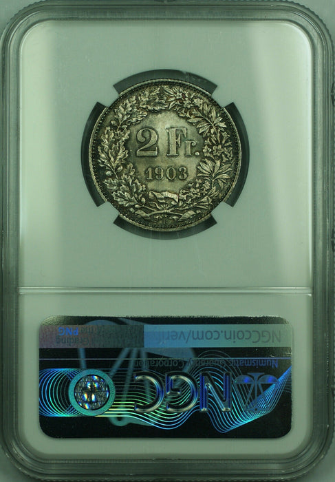 1903-B Switzerland Swiss 2 Franc Silver Coin NGC MS-63 Toned