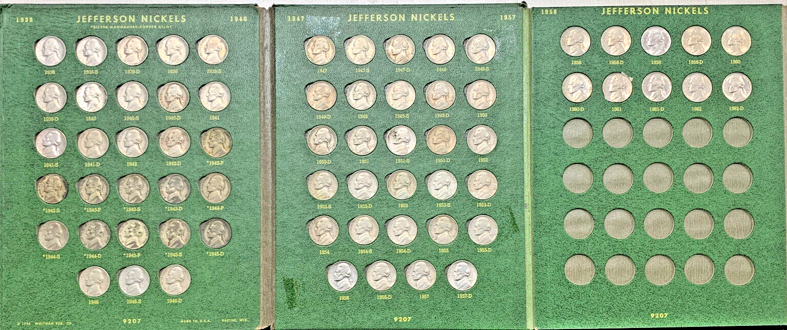 1938-1962 Jefferson Nickel Complete Set-Old Green Whitman Album (F)