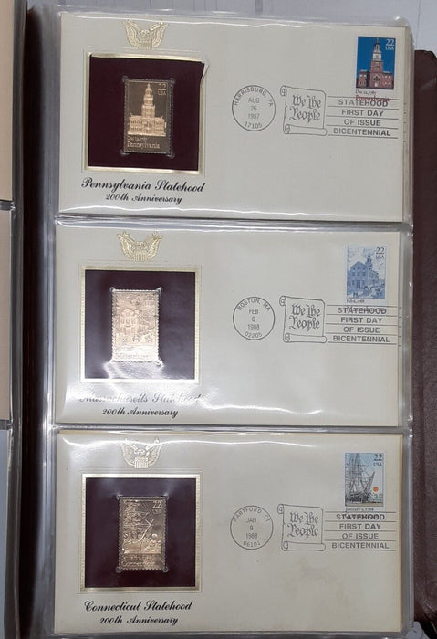Golden Replicas & FDCs of US Stamps Postal Commem. '87-'88 71 Total W/Info Cards