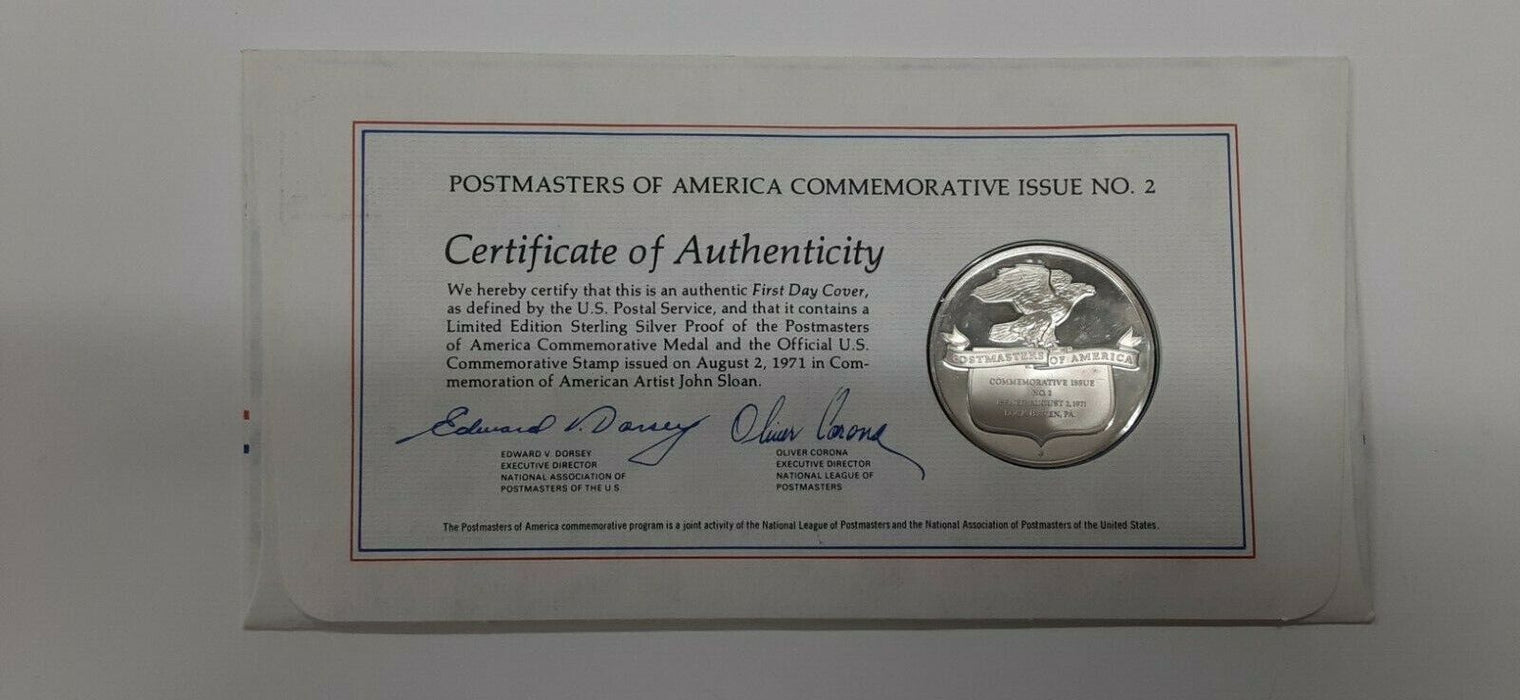 1971 Postmasters Of America Commemorative Silver Medal  John Sloan