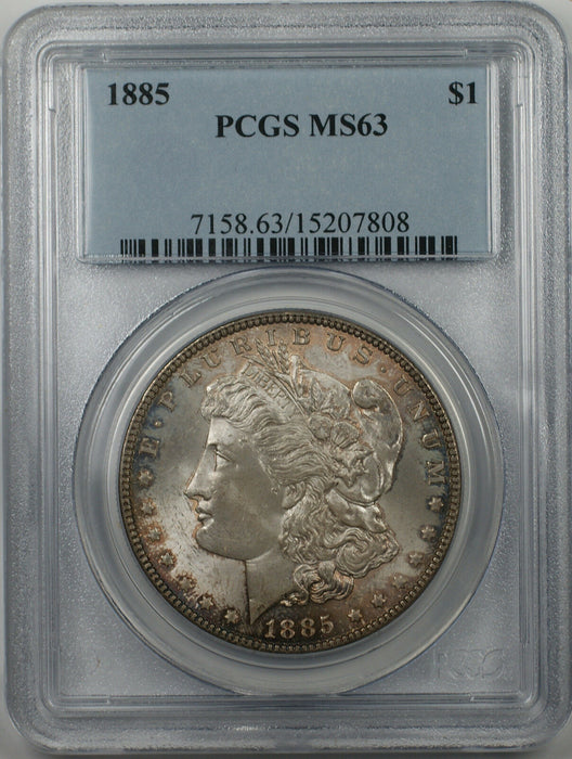 1885 Morgan Silver Dollar Coin $1 PCGS MS 63 Toned (BR-17 C)