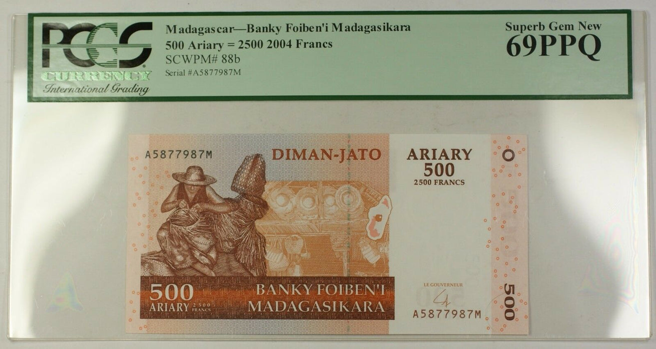 2004 Madagascar 500 Ariary 2500 Francs Note SCWPM# 88b PCGS Superb GEM 69 PPQ