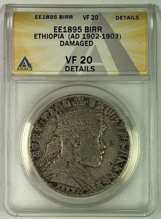 1895 BIRR Ethiopia Coin ANACS VF 20 Details Damaged