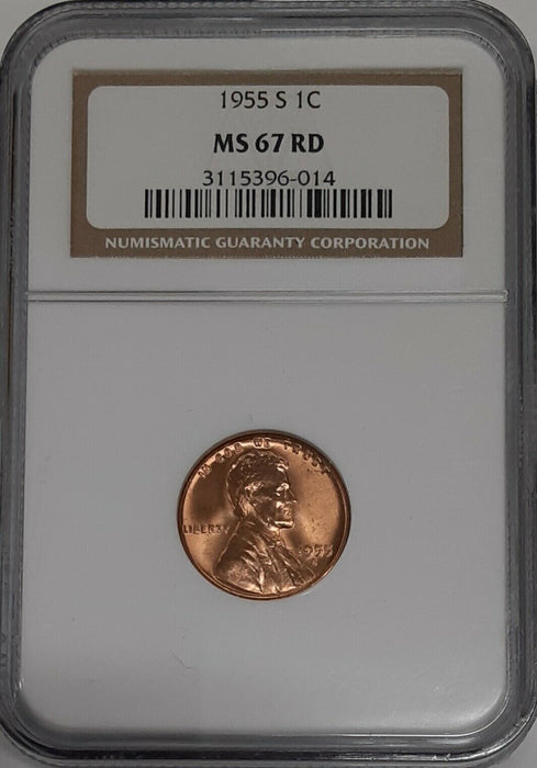 1955-S Lincoln Wheat Cent 1c NGC MS-67 RD  (B)