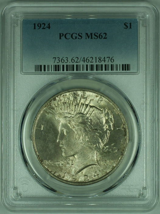 1924 Peace Silver Dollar S$1  PCGS MS-62 W/Toning Better Coin  (25A)