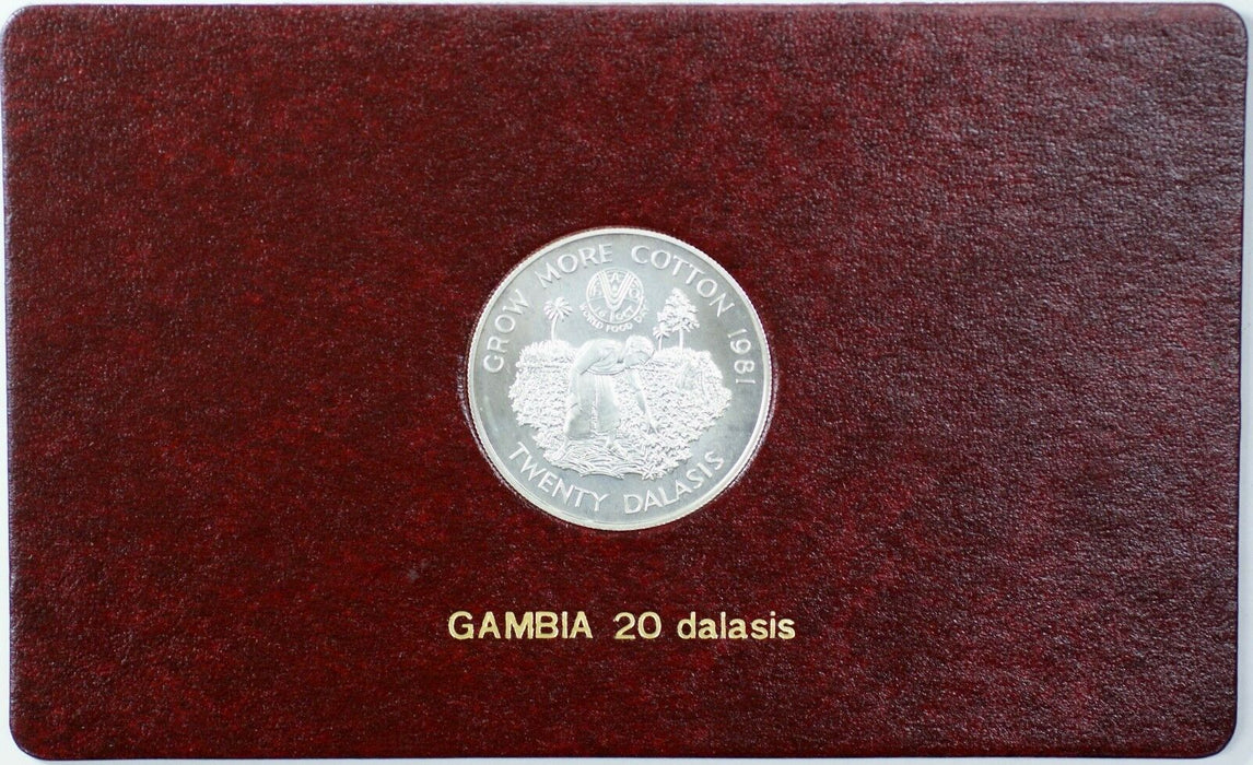 1981 FAO World Food Day October 16 Album Insert, Gambia 20 Dalasis Coin Silver