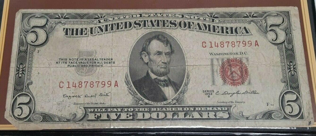 1934-D $5 Silver Certificate/1953-B $5 Legal Tender Note in Holder