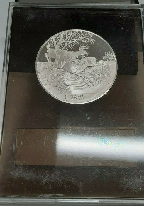 1973 Franklin Mint Christmas Tree/Reindeer Proof Sterling Silver Medal in Holder