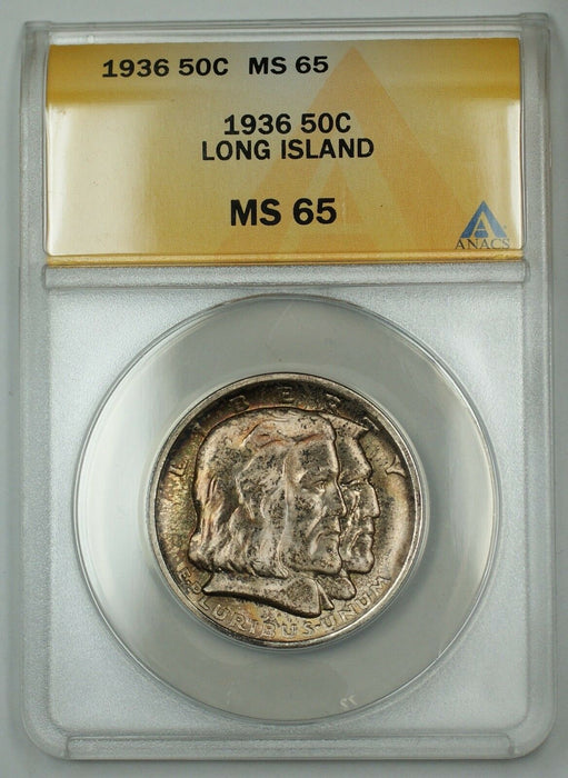 1936 Long Island Commemorative Silver Half Dollar 50c ANACS MS-65 Toned H/D