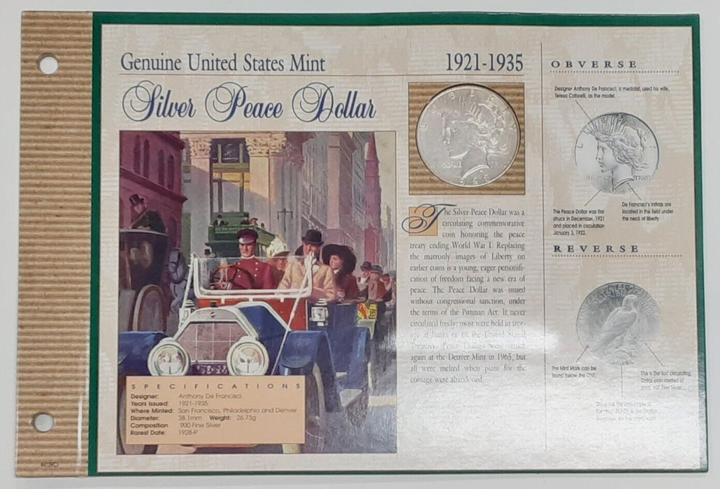 1923-S Peace Silver Dollar Coin - Circulated in Info Card - See Photos