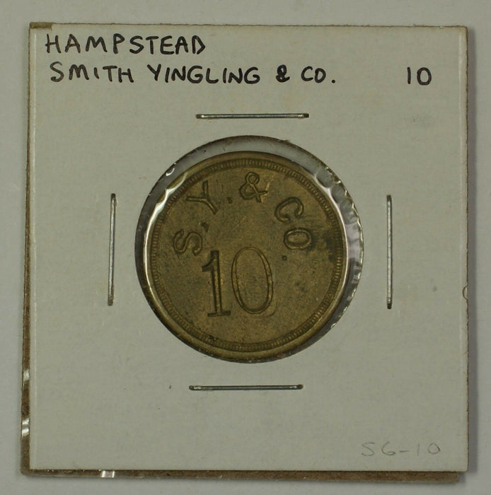 Early 20th Century 10c Trade Token Smith Yingling & CO Hampstead MD S-S6-10