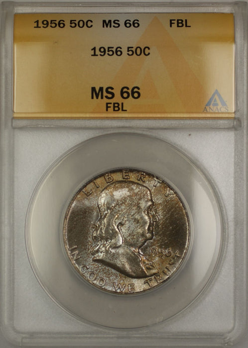 1956 Silver Franklin Half Dollar Coin 50C ANACS MS 66 FBL Toned DGH