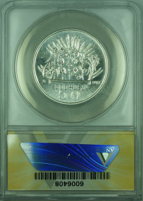 1981-R 50G Haiti ANACS MS 61 50 Gourdes FAO Silver Coin KM#149