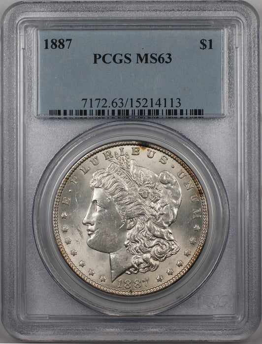 1887 Morgan Silver Dollar $1 Coin PCGS MS-63 (BR-20 J)