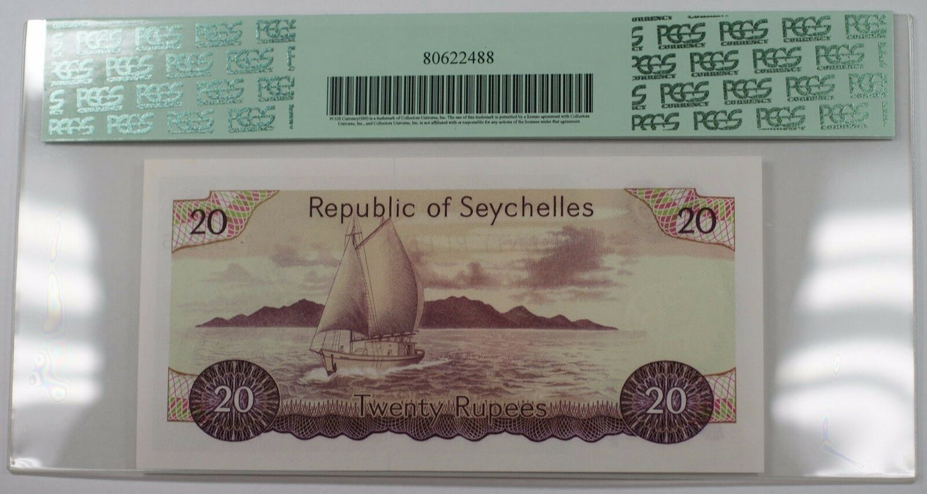 (1977) Republic of Seychelles 20 Rupees Note SCWPM# 20a PCGS 66 PPQ Gem New