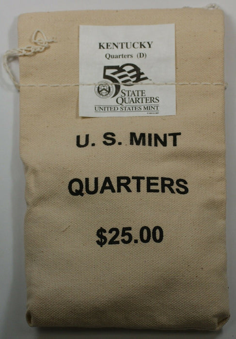 $25 US Mint Sewn BU 2001-D Kentucky State Quarters Bag in Original Bag