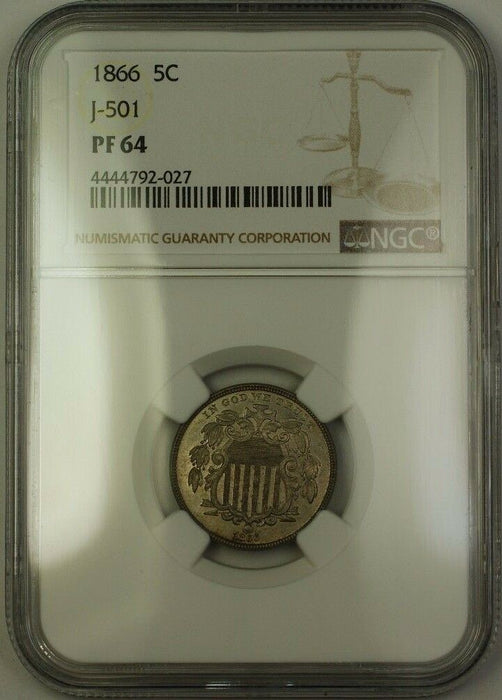 1866 Shield Nickel Pattern Proof 5c Coin NGC PF-64 J-501 Judd WW