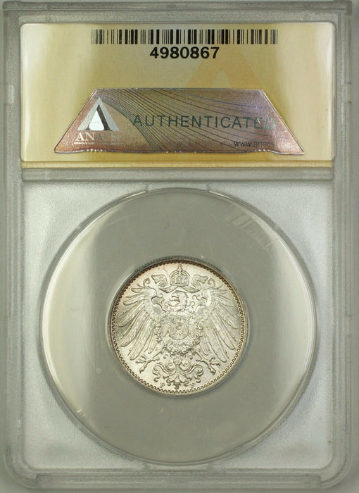 1914-F Germany 1M Mark Silver Coin ANACS MS-66