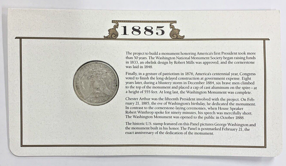 1885 Morgan Silver Dollar $1 Coin Collection-Commemorative Stamp Card