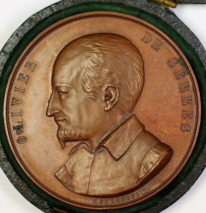 Oliver De Serres Uncirculated French Bronze Farm Medal in Original Velvet Case