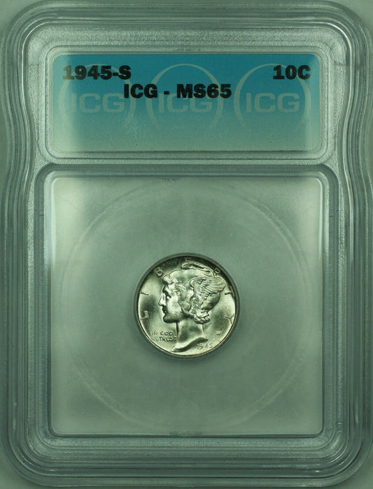 1945-S Mercury Silver Dime 10c Coin ICG MS-65 (AAA)