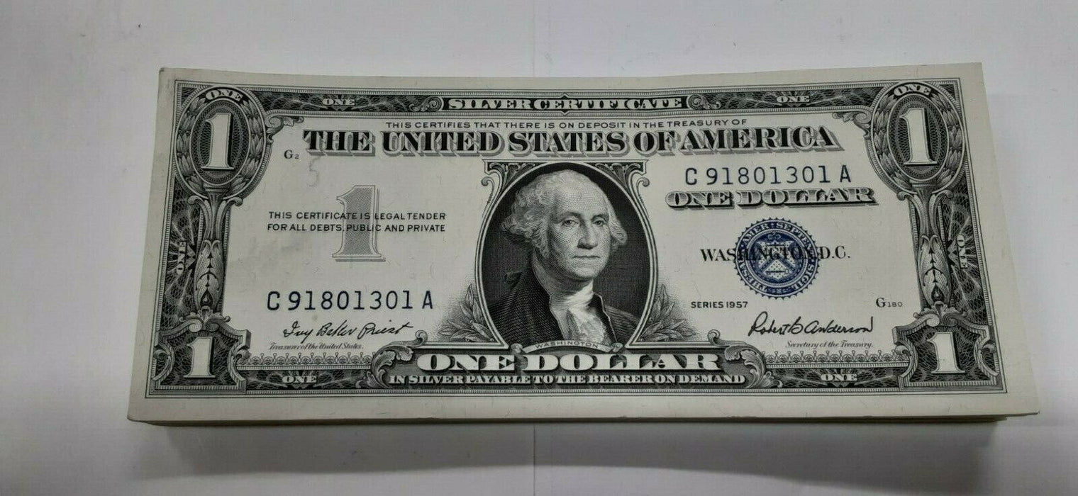 Lot of 100 1957 $1 Silver Certificates-Consec S/Ns Mostly CU - See photos.