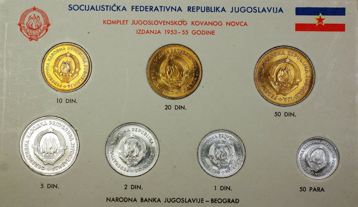 1953-5 Socialist Federal Republic of Yugoslavia 7 Coin BU Mint Set