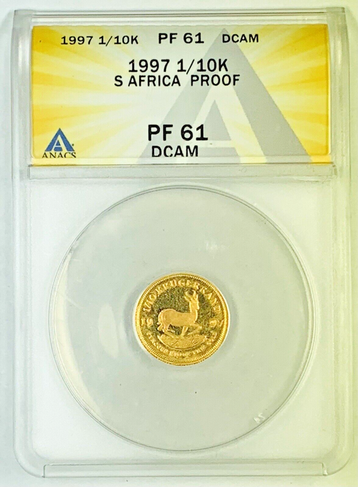 1997 Proof South Africa Krugerrand Gold Coin 1/10 OZ Fine Gold ANACS PR 61 DCAM