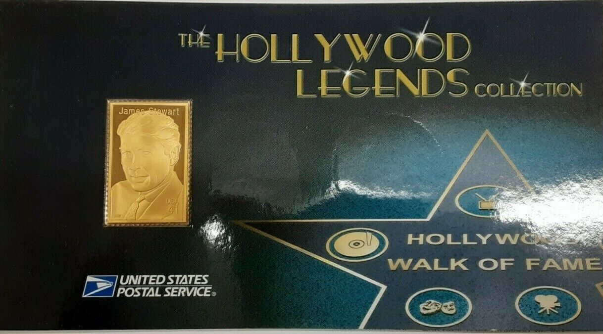 USPS Hollywood Legends .999 Fine Silver Gold Plated Stamp - James Stewart