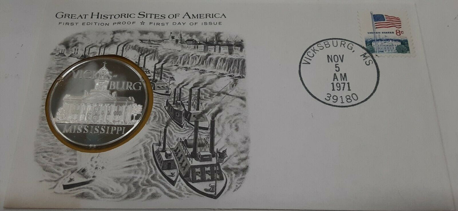 1971 Vicksburg MS Great Historic Sites PR Silver Medal in First Day Cover