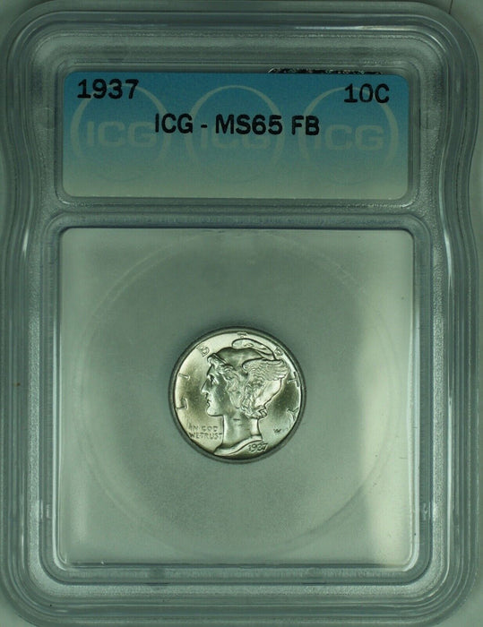 1937 Mercury Silver Dime 10c Coin ICG MS-65 (Full Split Bands) (53A)