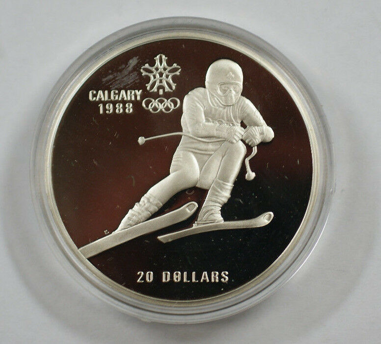 1985 Canada RCM 20 Dollar Silver 1988 Calgary Olympic Games Silver Proof Coin