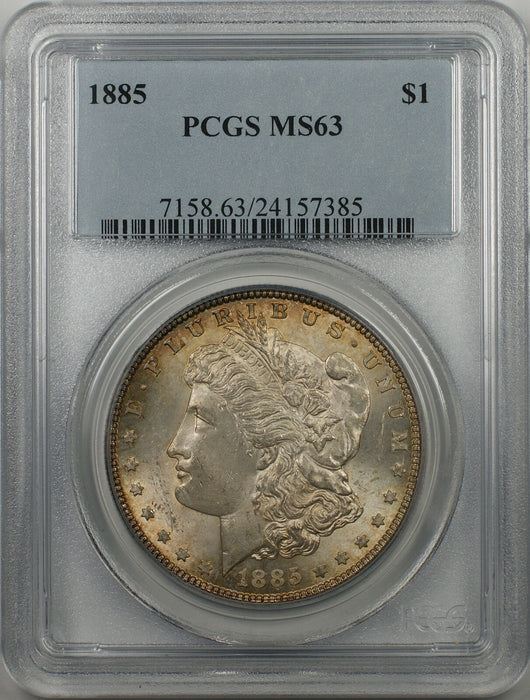 1885 Morgan Silver Dollar Coin $1 PCGS MS 63 Toned (BR-17 H)