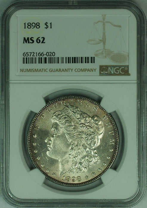 1898 Morgan Silver Dollar $1 NGC MS-62 Lightly Toned Better Coin   (46)