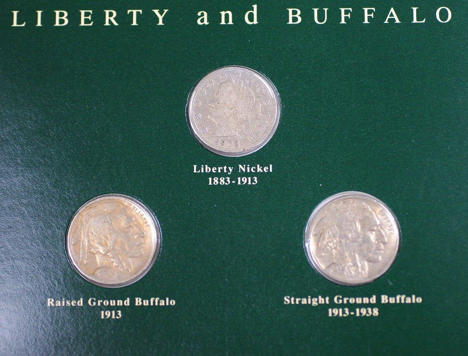 1903 Liberty Nickel. 1913 Raised Ground Buffalo Nickel.1937 Buffalo Nickel.