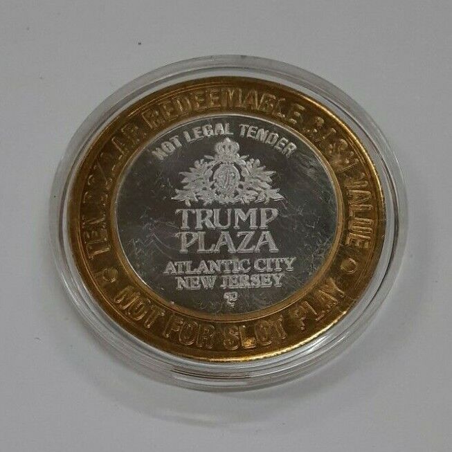$10 Trump Plaza Gaming Token Fine Silver Ctr/State Seals - Virginia