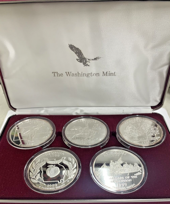 The Washington Mint 1999 2OZ Washington Silver Quarter 5 Coin Set W/Box & COA