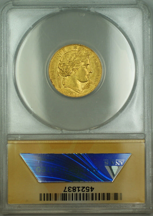 1849-A France 20 Fr Francs Gold Coin ANACS AU-58 Details Cleaned