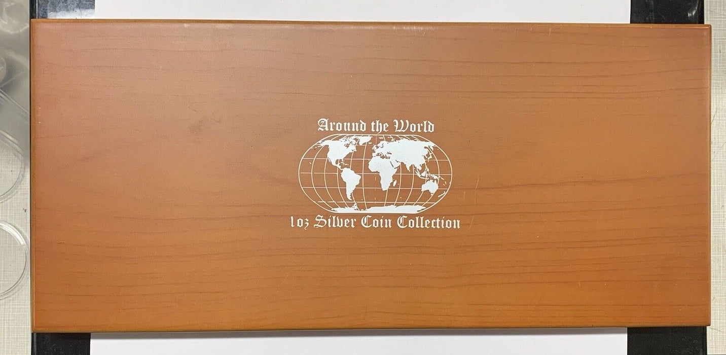Around The World 10 Silver 1 OZ Coin Collection-W/ Wood Case, Silver Eagle EST..