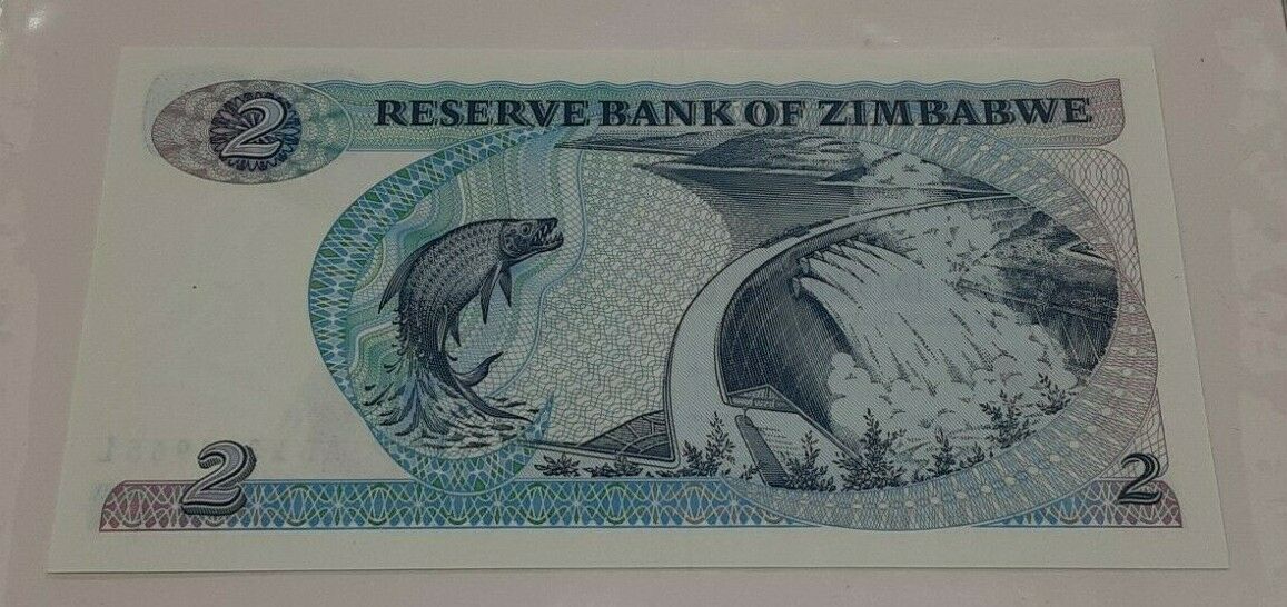 Fleetwood 1983 Zimbabwe 2 Dollars Note Crisp Uncirculated in Historic Info Card