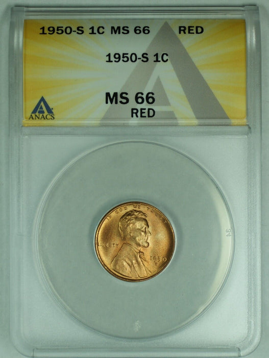 1950-S Lincoln Wheat Cent 1C Coin ANACS MS 66 RD (32)