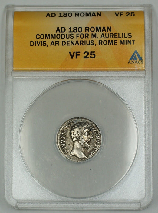 AD 180 Ancient Roman Silver Coin Commodus For M Aurelius ANACS VF-25 AKR