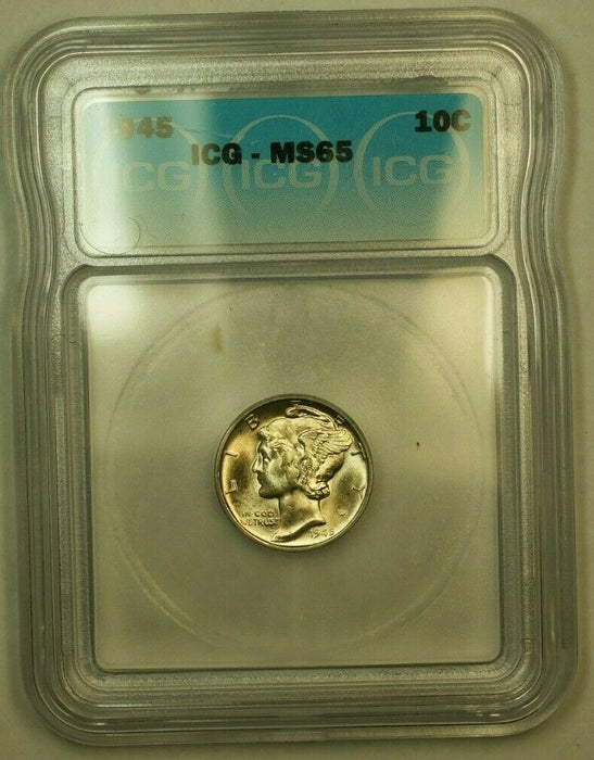 1945 Silver Mercury Dime 10c Coin ICG MS-65 II