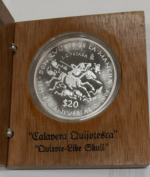 2005 Mexico 20 Pesos Silver Coin Proof Don Quixote Commemorative in OGP