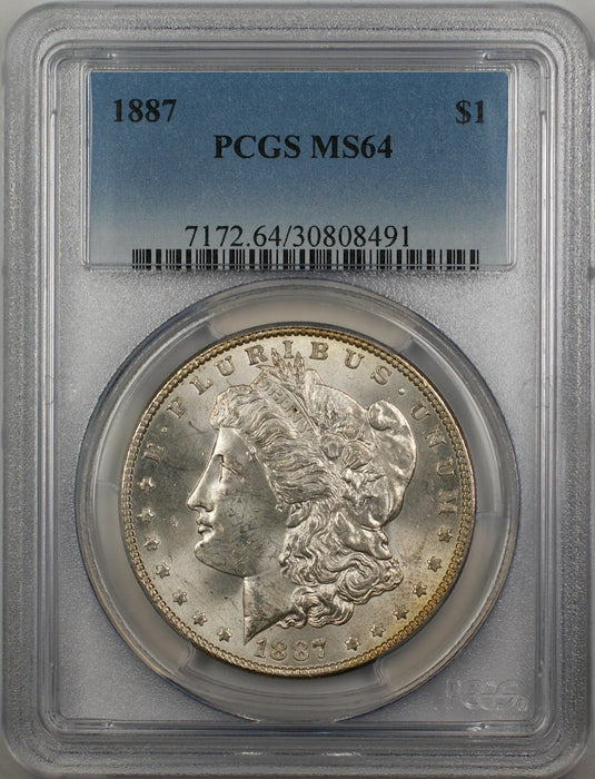 1887 Morgan Silver Dollar $1 Coin PCGS MS-64 Rim Toned (3L)