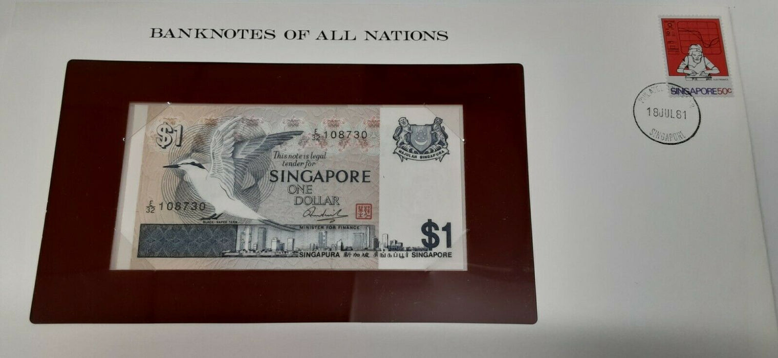 1981 Singapore One Dollar Banknote Crisp Uncirculated in Stamped Envelope